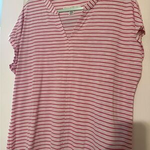 French Laundry Pink and White Striped Short-Sleeve V-Neck Top